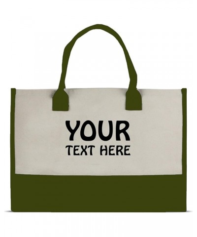 Premium Quality Personalized 100% Cotton Canvas Chic Tote Bag Olive - Customize $14.68 Totes