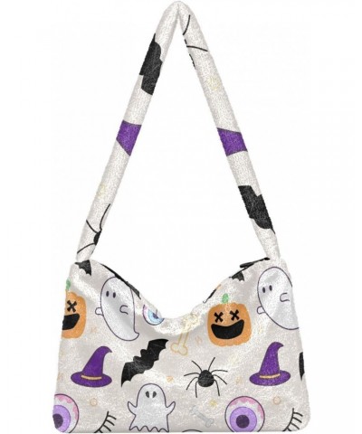 Halloween Theme Ghosts Spiders Bats Plush Underarm Bag Women's Tote Handbags Fluffy Shoulder Bag for Autumn and Winter $9.60 ...