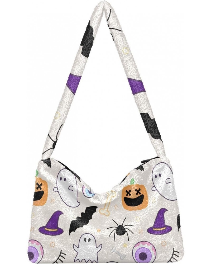 Halloween Theme Ghosts Spiders Bats Plush Underarm Bag Women's Tote Handbags Fluffy Shoulder Bag for Autumn and Winter $9.60 ...