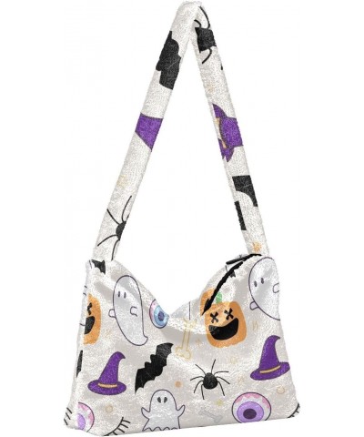 Halloween Theme Ghosts Spiders Bats Plush Underarm Bag Women's Tote Handbags Fluffy Shoulder Bag for Autumn and Winter $9.60 ...