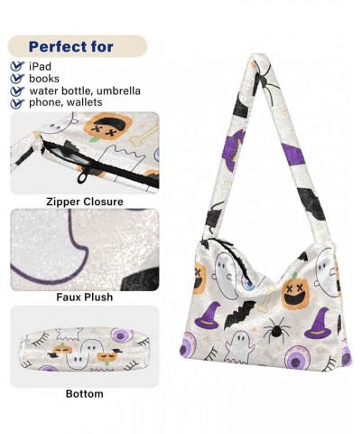 Halloween Theme Ghosts Spiders Bats Plush Underarm Bag Women's Tote Handbags Fluffy Shoulder Bag for Autumn and Winter $9.60 ...