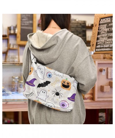 Halloween Theme Ghosts Spiders Bats Plush Underarm Bag Women's Tote Handbags Fluffy Shoulder Bag for Autumn and Winter $9.60 ...