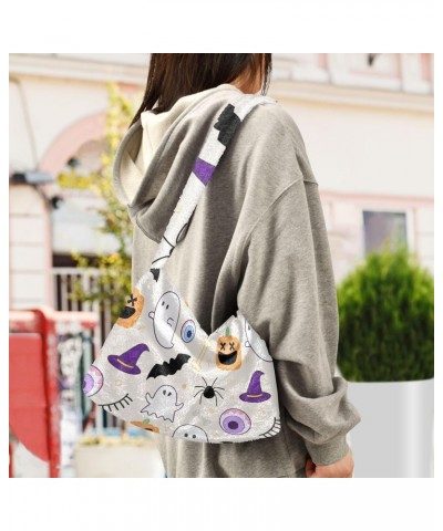 Halloween Theme Ghosts Spiders Bats Plush Underarm Bag Women's Tote Handbags Fluffy Shoulder Bag for Autumn and Winter $9.60 ...