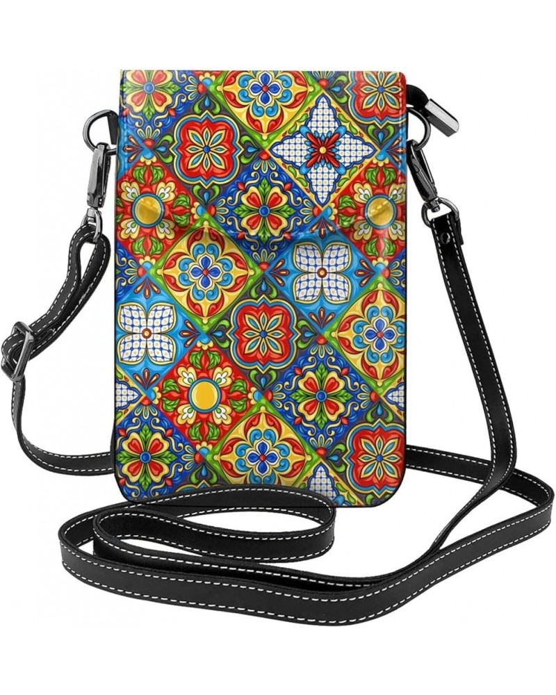 Crossbody Phone Bags for Women Leather Cell Phone Purse Lightweight Cell Phone Wallet Mexican Art Floral $17.04 Crossbody Bags