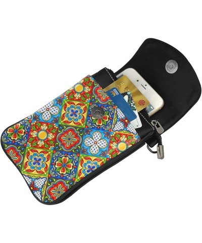 Crossbody Phone Bags for Women Leather Cell Phone Purse Lightweight Cell Phone Wallet Mexican Art Floral $17.04 Crossbody Bags