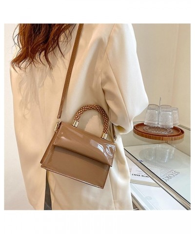 Beading Handle Womens Handbags Leather Shoulder Bag Square Crossbody Bags for Women (Color : White, Size : 7 * 5 * 2in) 7*5*2...