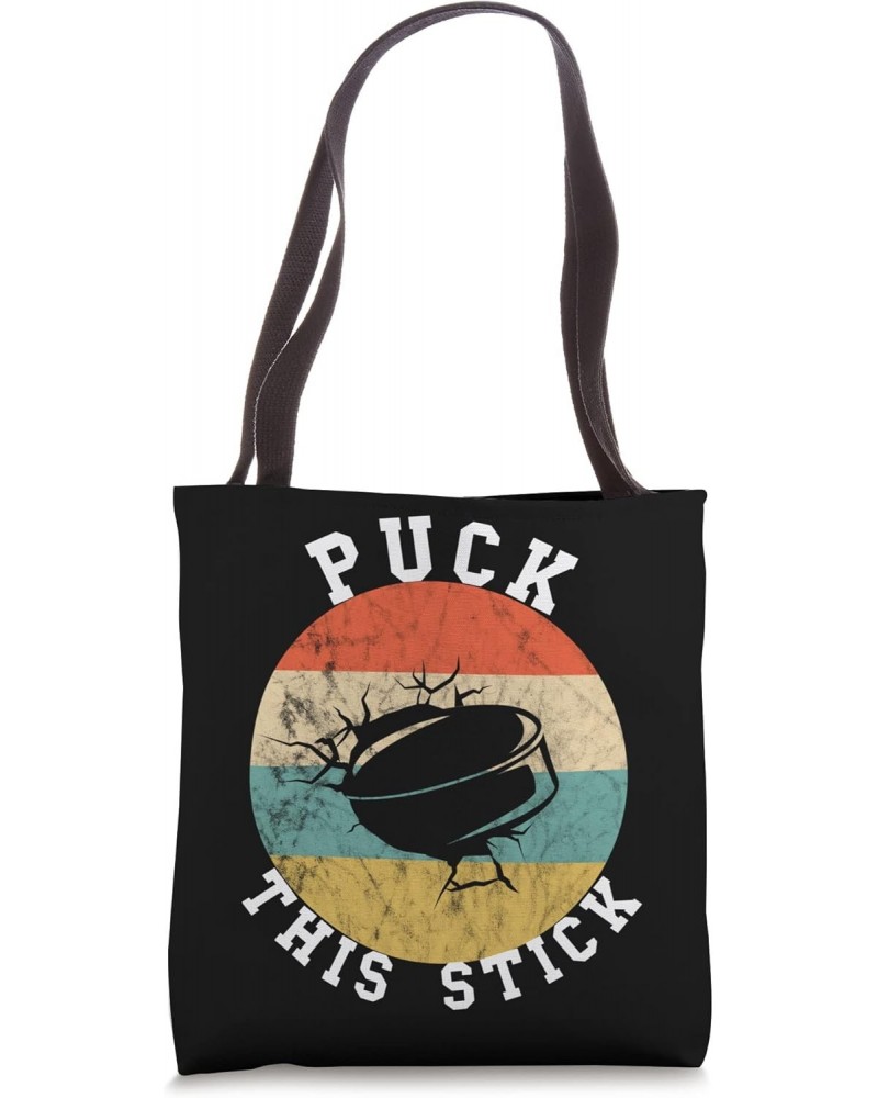 Puck This Stick Play Ice Hockey Retro Vintage Sunset Tote Bag $9.10 Totes