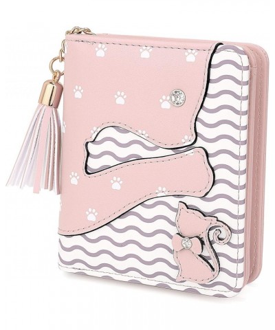 Wallet for Girls Cute Cat Leather Vegan Small Women Card Holder Kawaii Coin Purse with Tassel 1179 Light Pink $10.39 Wallets