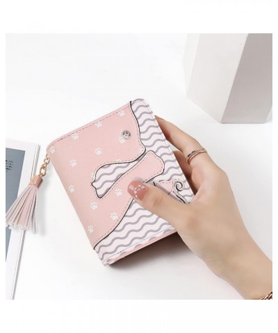 Wallet for Girls Cute Cat Leather Vegan Small Women Card Holder Kawaii Coin Purse with Tassel 1179 Light Pink $10.39 Wallets