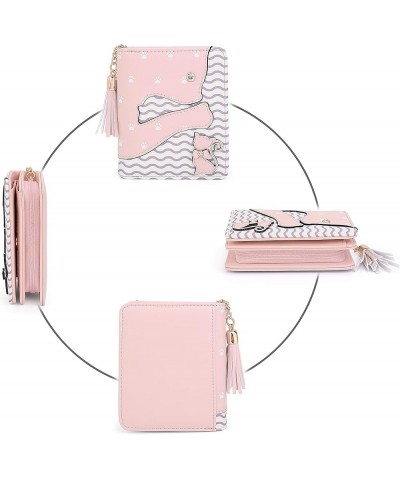 Wallet for Girls Cute Cat Leather Vegan Small Women Card Holder Kawaii Coin Purse with Tassel 1179 Light Pink $10.39 Wallets