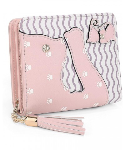 Wallet for Girls Cute Cat Leather Vegan Small Women Card Holder Kawaii Coin Purse with Tassel 1179 Light Pink $10.39 Wallets