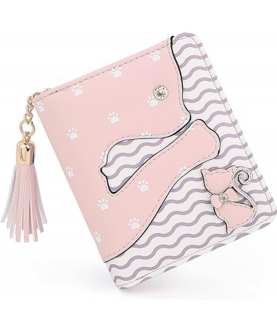 Wallet for Girls Cute Cat Leather Vegan Small Women Card Holder Kawaii Coin Purse with Tassel 1179 Light Pink $10.39 Wallets