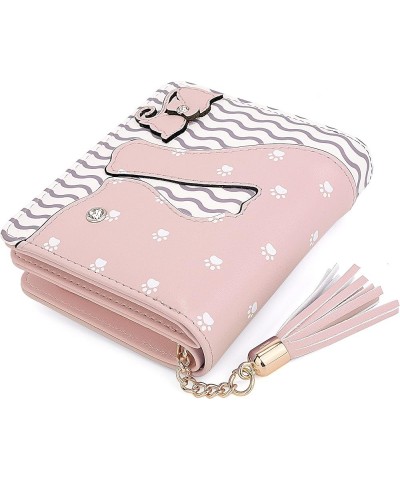 Wallet for Girls Cute Cat Leather Vegan Small Women Card Holder Kawaii Coin Purse with Tassel 1179 Light Pink $10.39 Wallets