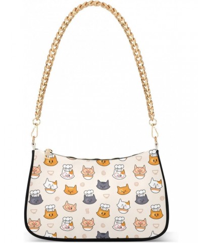 Women Chain Shoulder Purse Bag With Zipper Cute Cats Chef Print, Bowls Hobo Tote Clutch Handbags with Chain Strap $14.87 Totes