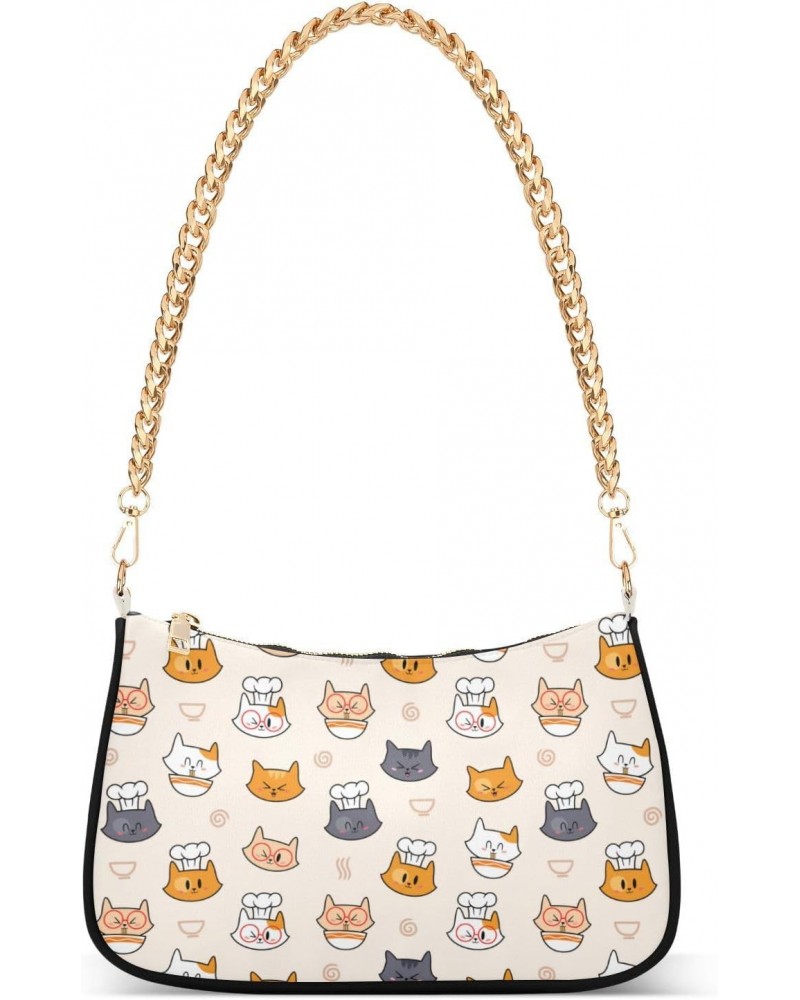 Women Chain Shoulder Purse Bag With Zipper Cute Cats Chef Print, Bowls Hobo Tote Clutch Handbags with Chain Strap $14.87 Totes