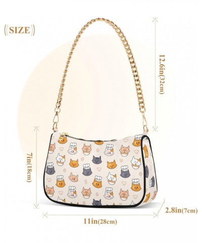 Women Chain Shoulder Purse Bag With Zipper Cute Cats Chef Print, Bowls Hobo Tote Clutch Handbags with Chain Strap $14.87 Totes