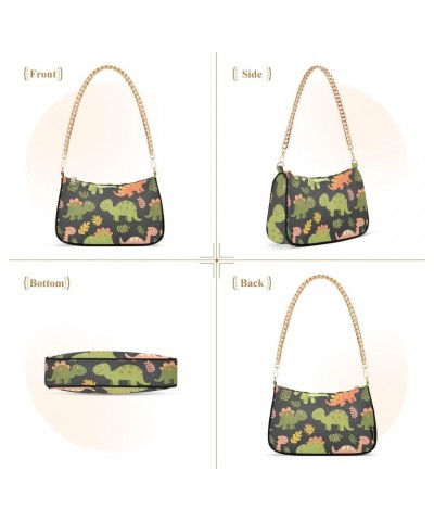 Dinosaur Print Clutch Shoulder Bag for Women, Hobo Tote Handbag with Gold Chain, Crossbody Bag with Zipper Closure $12.60 Totes