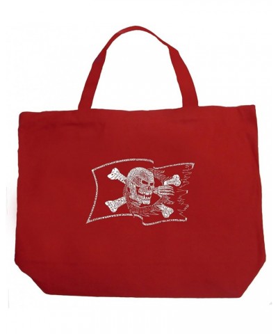 Word Art Large Tote Bag - Famous Pirate Captains and Ships Black Red $10.82 Totes