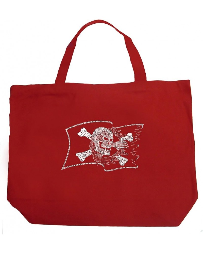 Word Art Large Tote Bag - Famous Pirate Captains and Ships Black Red $10.82 Totes