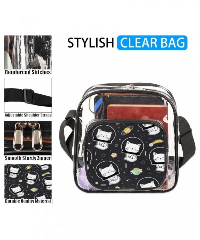 Clear Crossbody Bag Cat Universe Space Planet Stadiums Approved Clear Messenger Shoulder Bag with Adjustable Strap for Work, ...