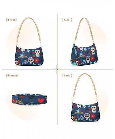 Skulls Flowers Shoulder Bag for Women Crescent Bag Clutch Purse with Zipper Closure for Travel Gift Chain Bag $12.90 Shoulder...