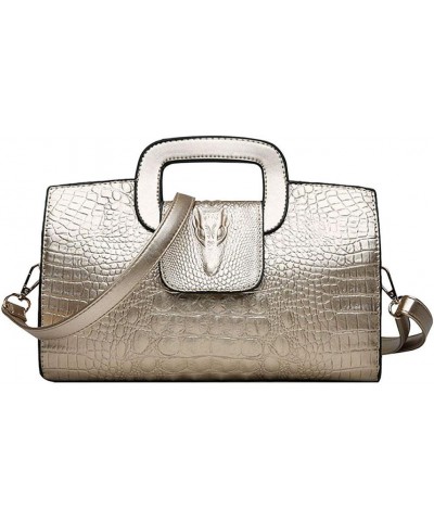 Women Crocodile Embossed Handbag Vintage Flap Tote Purse Evening Clutch Shoulder Bag Gold $14.18 Totes