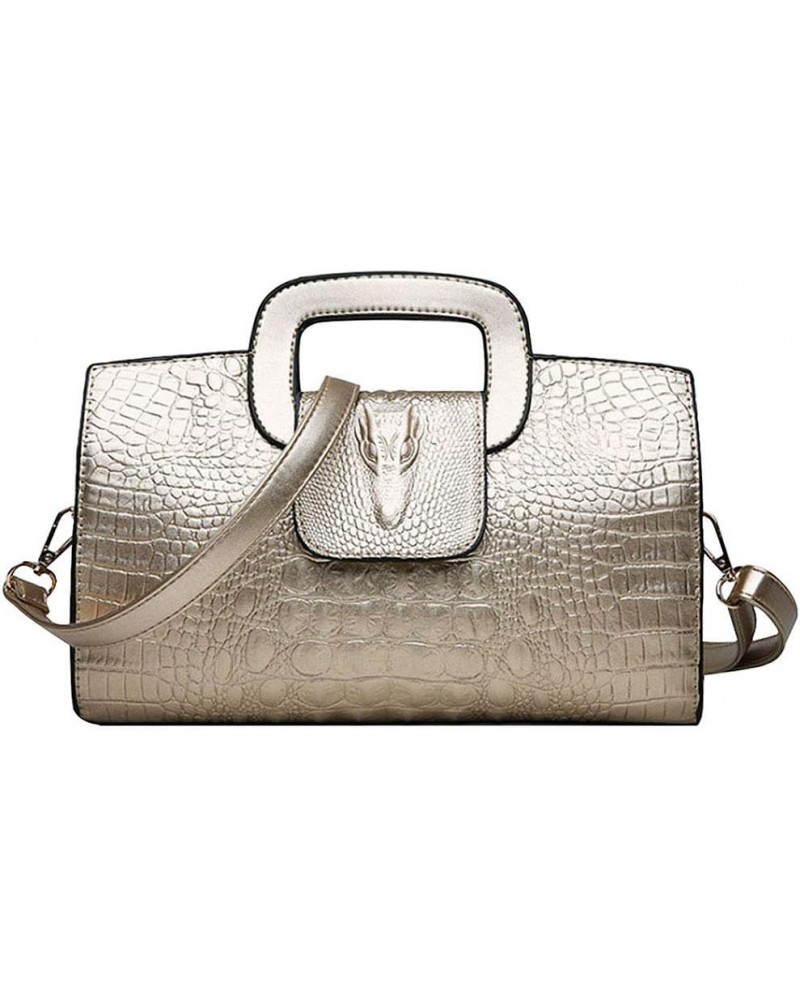 Women Crocodile Embossed Handbag Vintage Flap Tote Purse Evening Clutch Shoulder Bag Gold $14.18 Totes