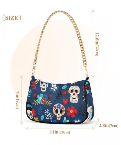 Skulls Flowers Shoulder Bag for Women Crescent Bag Clutch Purse with Zipper Closure for Travel Gift Chain Bag $12.90 Shoulder...