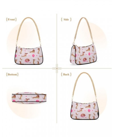 Cute Cartoon Dachshund Women Shoulder Bag Clutch Chain Purse Handbags with Zipper Pocket Tote Bag for Vacation Trip $13.50 Sh...