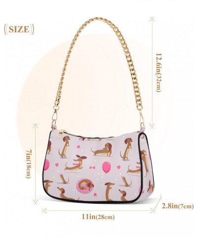 Cute Cartoon Dachshund Women Shoulder Bag Clutch Chain Purse Handbags with Zipper Pocket Tote Bag for Vacation Trip $13.50 Sh...