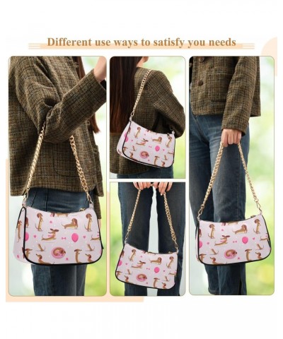 Cute Cartoon Dachshund Women Shoulder Bag Clutch Chain Purse Handbags with Zipper Pocket Tote Bag for Vacation Trip $13.50 Sh...