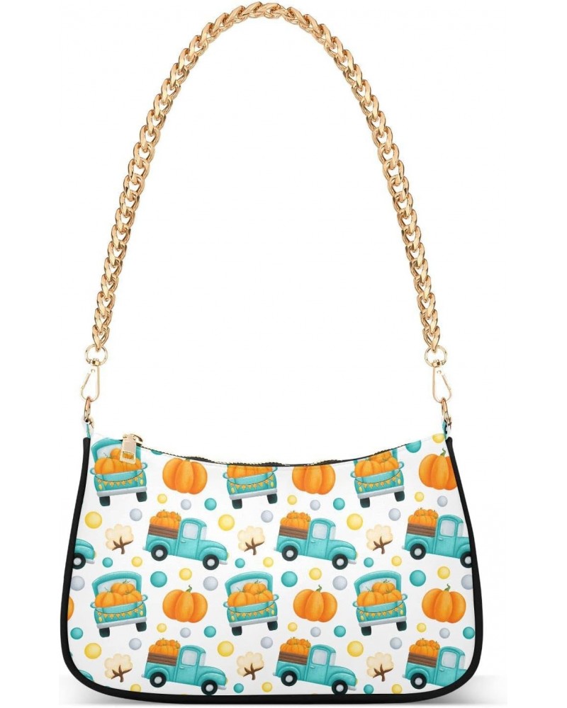 Autumn Fall Pumpkins Women Shoulder Bag Clutch Chain Purse Handbags with Zipper Pocket Tote Hobo Bag for Outing Travel $15.89...