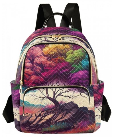 Women's Small Fashion Backpack Bright Colorful Tree Print Ladies Travel Daypack Aesthetic Shoulder Bag 11.4×6.1×14.1 IN $15.6...