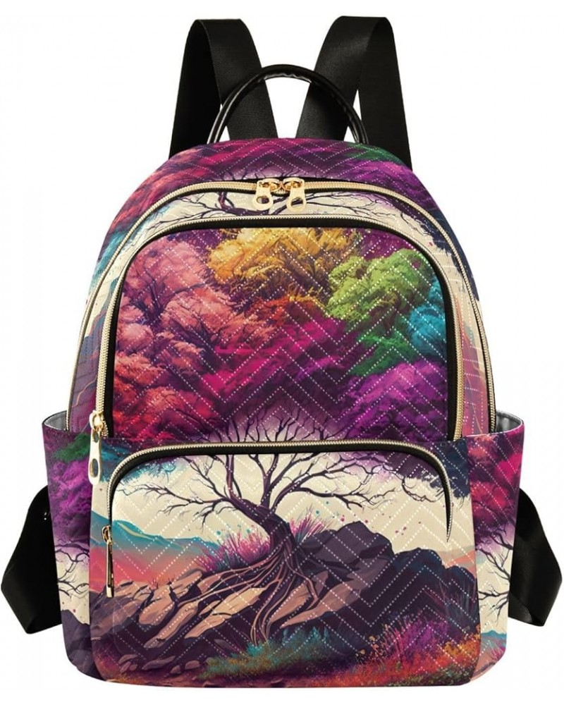 Women's Small Fashion Backpack Bright Colorful Tree Print Ladies Travel Daypack Aesthetic Shoulder Bag 11.4×6.1×14.1 IN $15.6...