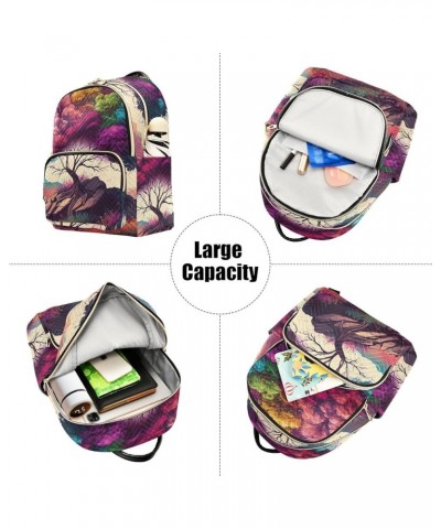 Women's Small Fashion Backpack Bright Colorful Tree Print Ladies Travel Daypack Aesthetic Shoulder Bag 11.4×6.1×14.1 IN $15.6...