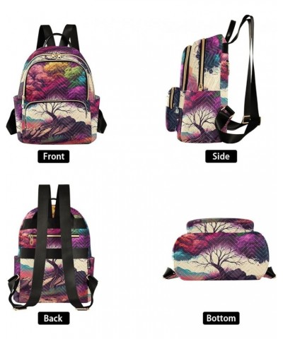 Women's Small Fashion Backpack Bright Colorful Tree Print Ladies Travel Daypack Aesthetic Shoulder Bag 11.4×6.1×14.1 IN $15.6...