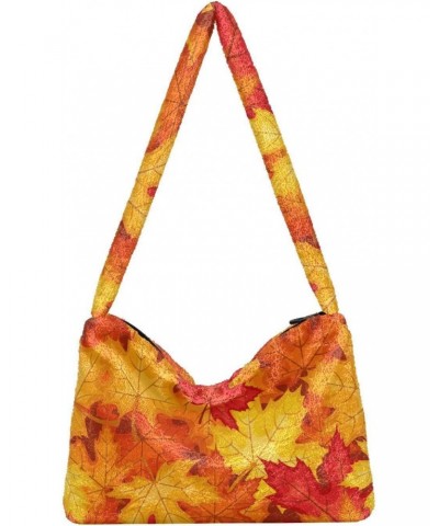 Fall Maple Leaves Shoulder Tote Bags for Women Furry Crossbody bag Hobo Handbag Purses for Teen Girls University $10.50 Totes