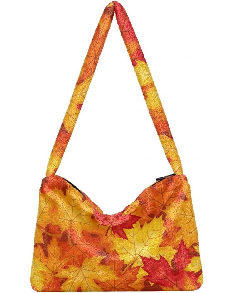 Fall Maple Leaves Shoulder Tote Bags for Women Furry Crossbody bag Hobo Handbag Purses for Teen Girls University $10.50 Totes