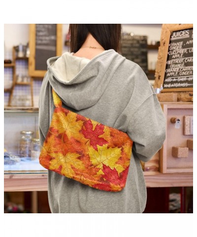 Fall Maple Leaves Shoulder Tote Bags for Women Furry Crossbody bag Hobo Handbag Purses for Teen Girls University $10.50 Totes