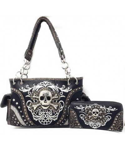 Women's Embroidered Metal Skull Purse Handbag and Wallet set in 7 colors Black Set $32.40 Shoulder Bags