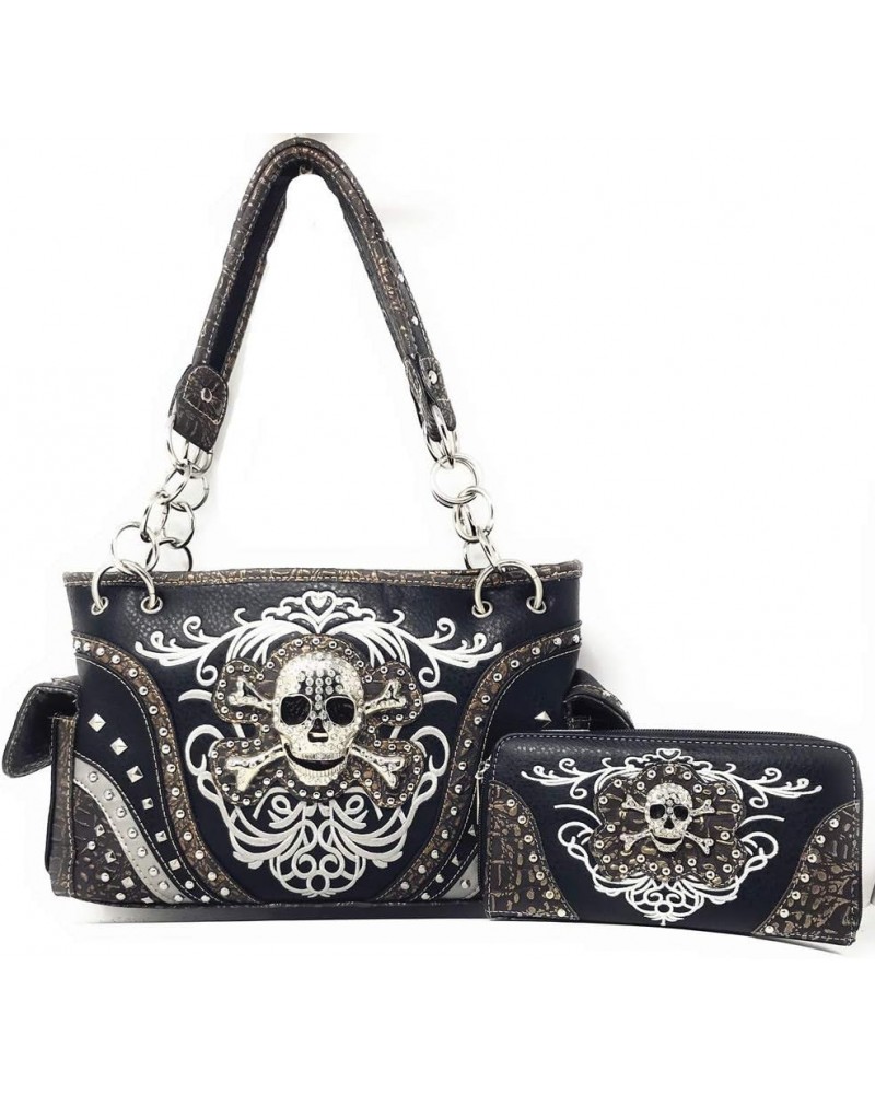 Women's Embroidered Metal Skull Purse Handbag and Wallet set in 7 colors Black Set $32.40 Shoulder Bags