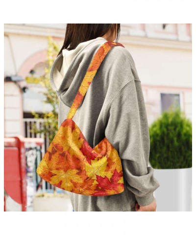 Fall Maple Leaves Shoulder Tote Bags for Women Furry Crossbody bag Hobo Handbag Purses for Teen Girls University $10.50 Totes