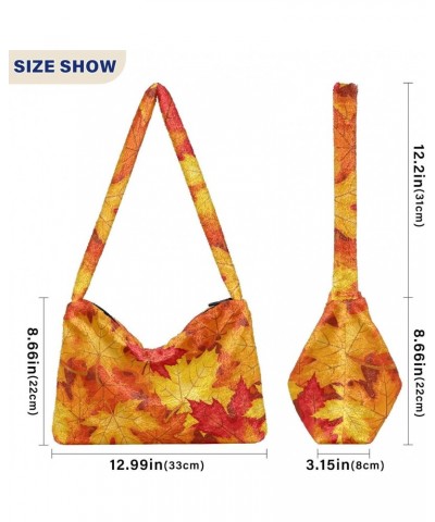 Fall Maple Leaves Shoulder Tote Bags for Women Furry Crossbody bag Hobo Handbag Purses for Teen Girls University $10.50 Totes