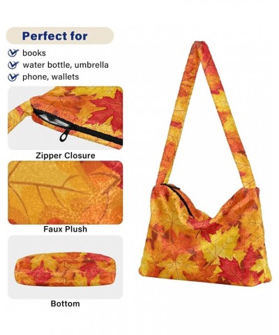 Fall Maple Leaves Shoulder Tote Bags for Women Furry Crossbody bag Hobo Handbag Purses for Teen Girls University $10.50 Totes