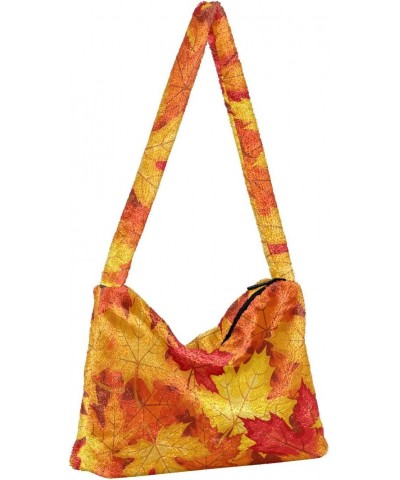 Fall Maple Leaves Shoulder Tote Bags for Women Furry Crossbody bag Hobo Handbag Purses for Teen Girls University $10.50 Totes