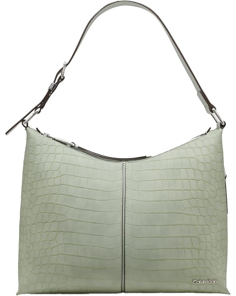 Max Top Zip Hobo Shoulder Bag Desert Sage Sueded Croc $58.56 Shoulder Bags