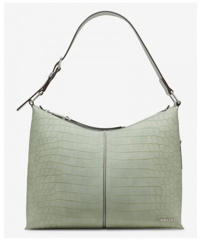 Max Top Zip Hobo Shoulder Bag Desert Sage Sueded Croc $58.56 Shoulder Bags