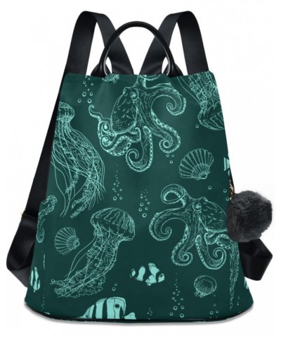 Jellyfish Octopus Green Backpack for Women, Fashion Anti Theft Casual Daypack Shoulder Bag Purse for Travel Work 15 inches $2...