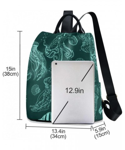 Jellyfish Octopus Green Backpack for Women, Fashion Anti Theft Casual Daypack Shoulder Bag Purse for Travel Work 15 inches $2...