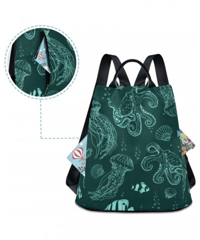 Jellyfish Octopus Green Backpack for Women, Fashion Anti Theft Casual Daypack Shoulder Bag Purse for Travel Work 15 inches $2...